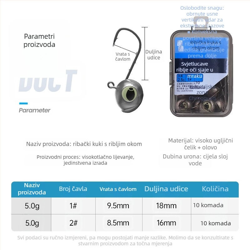 Kuka s olovnom glavom, svjetlećim okom ribe, šiljak, za ribolov na jezero