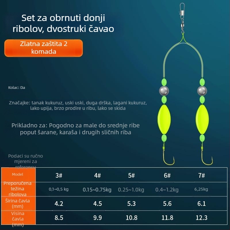 Eksplozivna udica s dvostrukim udicama za europskog karpa — morsko ribolovno oprema