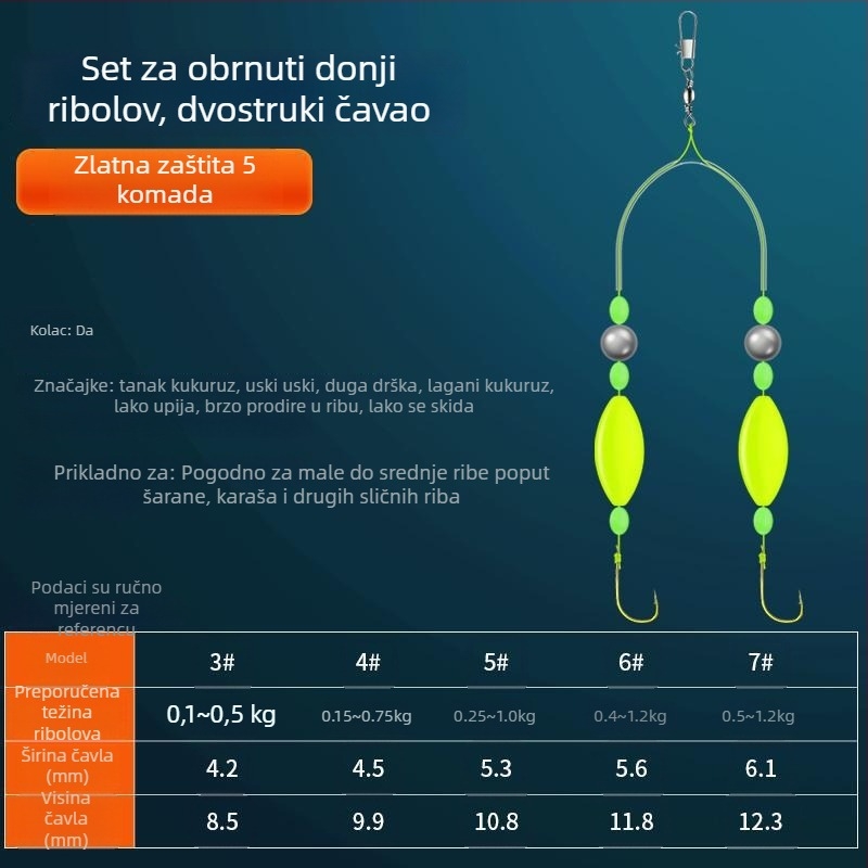 Eksplozivna udica s dvostrukim udicama za europskog karpa — morsko ribolovno oprema