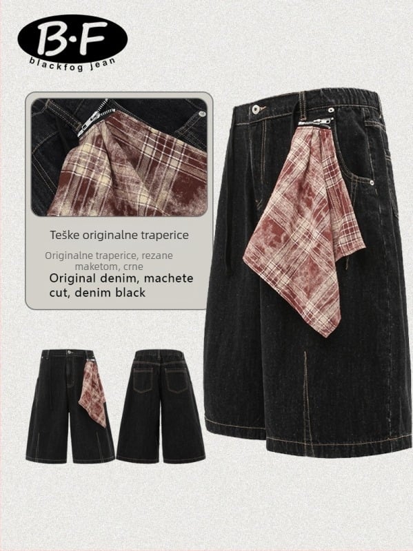 Unisex kratke džins šorceve, cropped kroj, retro dizajn inspiriran machetom, široki ležerni kroj