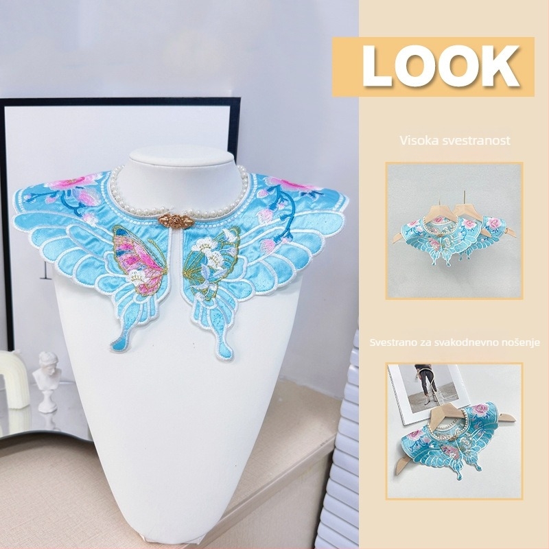 Odvojivi ovratnik za Hanfu s dvostrukim slojem, poliester vlakna, uzorak kao na slici, stil Sweet Guofeng, za Hanfu, Tang odijelo i cheongsam, porijeklo Jieyang Guangdong, jesen 2023