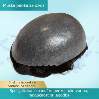 Muška perika od pravih ljudskih dlaka s PU gornjim dijelom, visoka gustoća, prozračna i lagana, može se bojiti i permirati