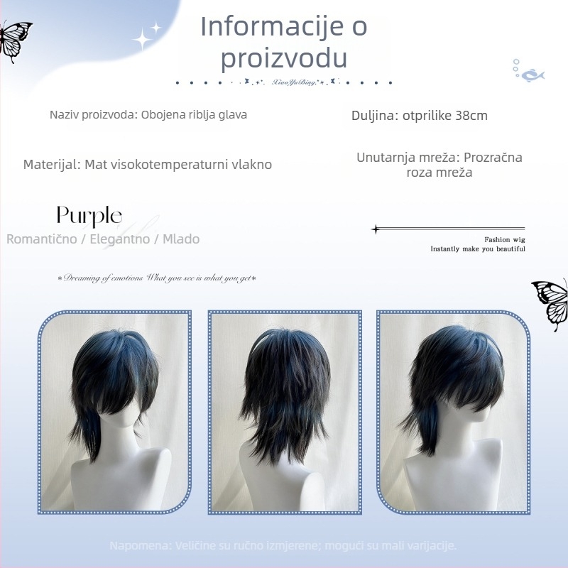 Perika, mullet stil, vlakna otporna na visoke temperature, mehanička obrada, model 551