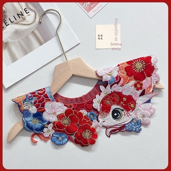 Hanfu lažni ovratnik s oblacnim ramenima za djecu | poliesterska vlakna, organza podstava, izvezeni uzorak, novi kineski stil