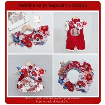 Hanfu lažni ovratnik s oblacnim ramenima za djecu | poliesterska vlakna, organza podstava, izvezeni uzorak, novi kineski stil