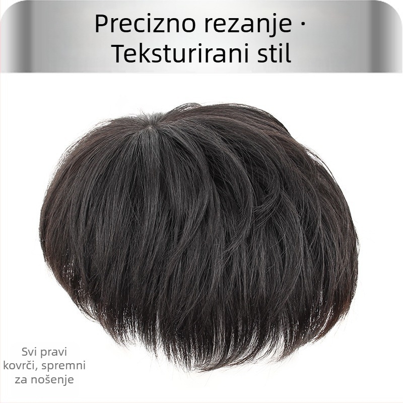 Muška kratka teksturirana perika za prekrivanje sijede i povećanje volumena, ljudska kosa, može se bojiti i fenirati
