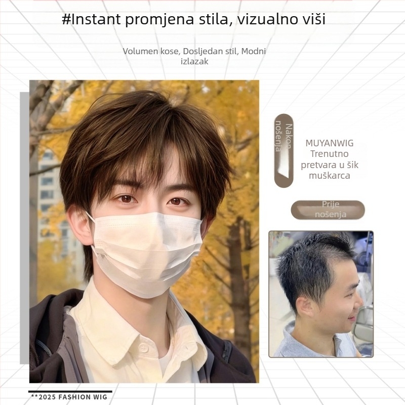 Ice First muška puna perika – korejski stil kratka kosa s sloje frizom, prirodan realističan izgled, vlakna otporna na visoke temperature, kapica s mehanizmom