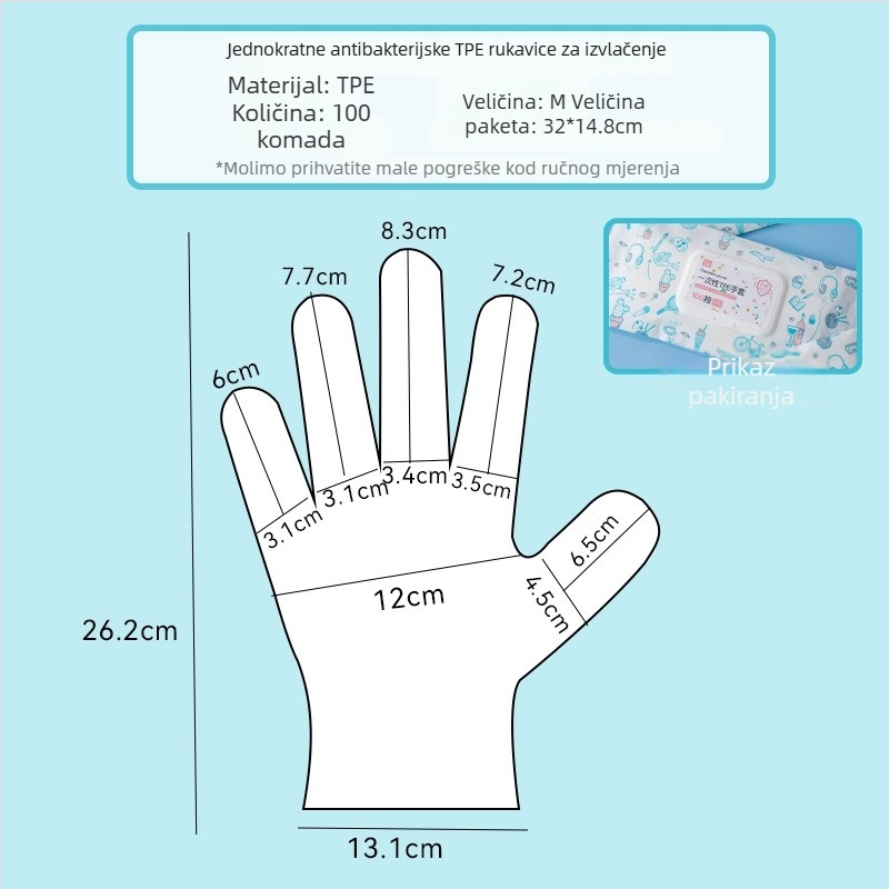 Jednokratne TPE rukavice, prehrambene kvalitete, vodootporne, protuklizne, prozirne, tanke 0,05–0,1 mm (za catering, kuhinju i kućnu upotrebu)
