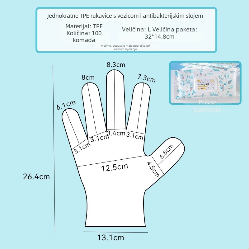 Jednokratne TPE rukavice, prehrambene kvalitete, vodootporne, protuklizne, prozirne, tanke 0,05–0,1 mm (za catering, kuhinju i kućnu upotrebu)