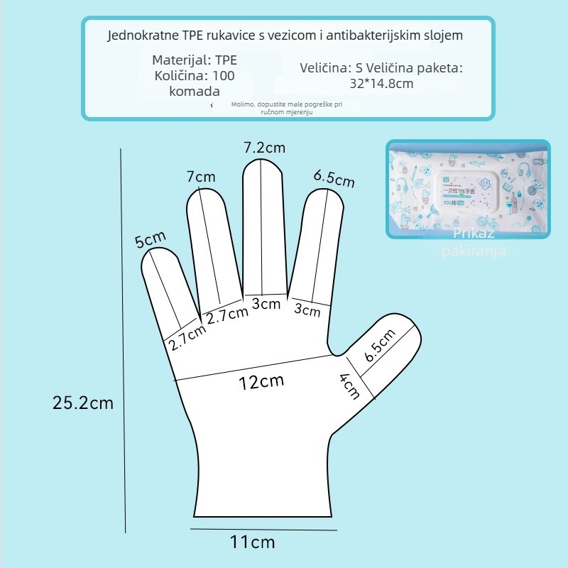 Jednokratne TPE rukavice, prehrambene kvalitete, vodootporne, protuklizne, prozirne, tanke 0,05–0,1 mm (za catering, kuhinju i kućnu upotrebu)