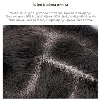 Muška perika №3 s mrežastom bazom – potpuno ručno tkana, kratka kosa, prava ljudska kosa, nije bojana niti kemijski obrađivana