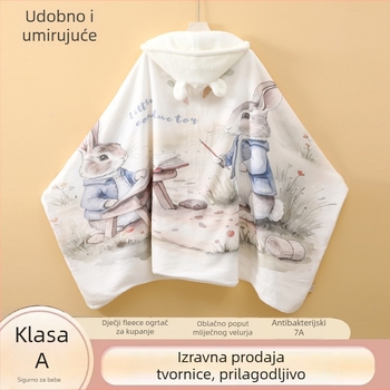 Nosivo kapuljačasti ručnik-odijelo za djecu, Coral Fleece, 500–800 g, 3–6 godina, brzo sušenje, zimski ogrtač-ručnik