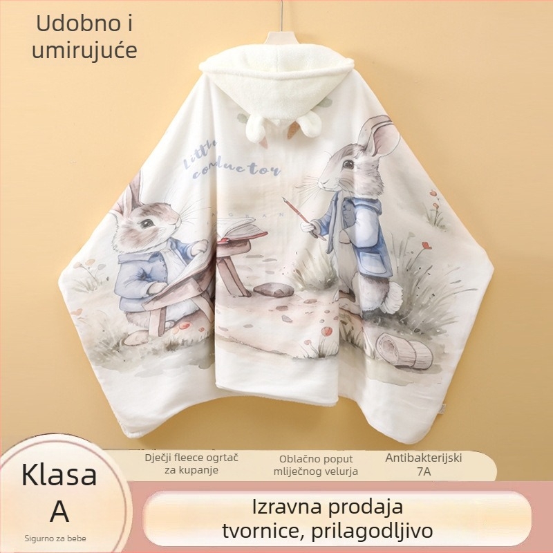 Nosivo kapuljačasti ručnik-odijelo za djecu, Coral Fleece, 500–800 g, 3–6 godina, brzo sušenje, zimski ogrtač-ručnik