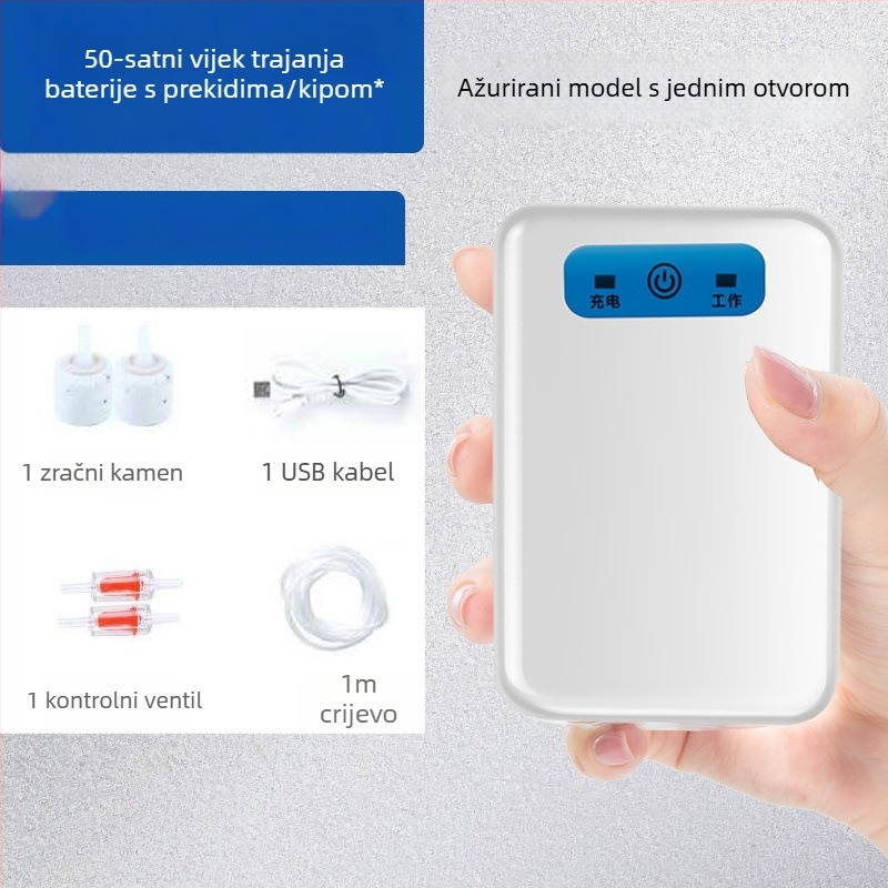 USB aerator za akvarij i ribolov, punjiv, prijenosan, pumpa kisika s dvostrukom namjenom
