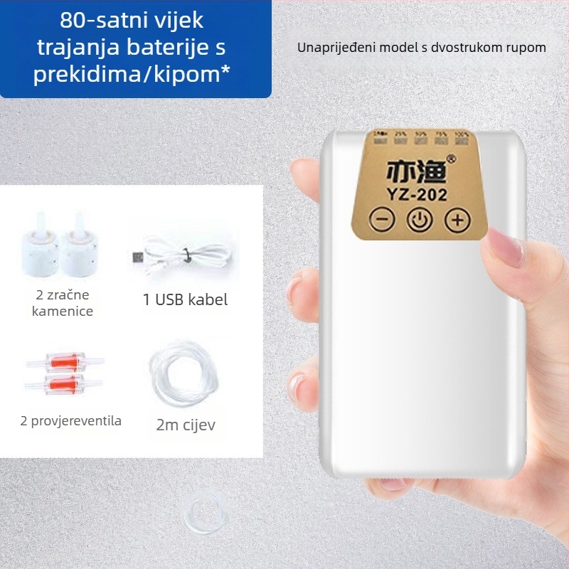 USB aerator za akvarij i ribolov, punjiv, prijenosan, pumpa kisika s dvostrukom namjenom