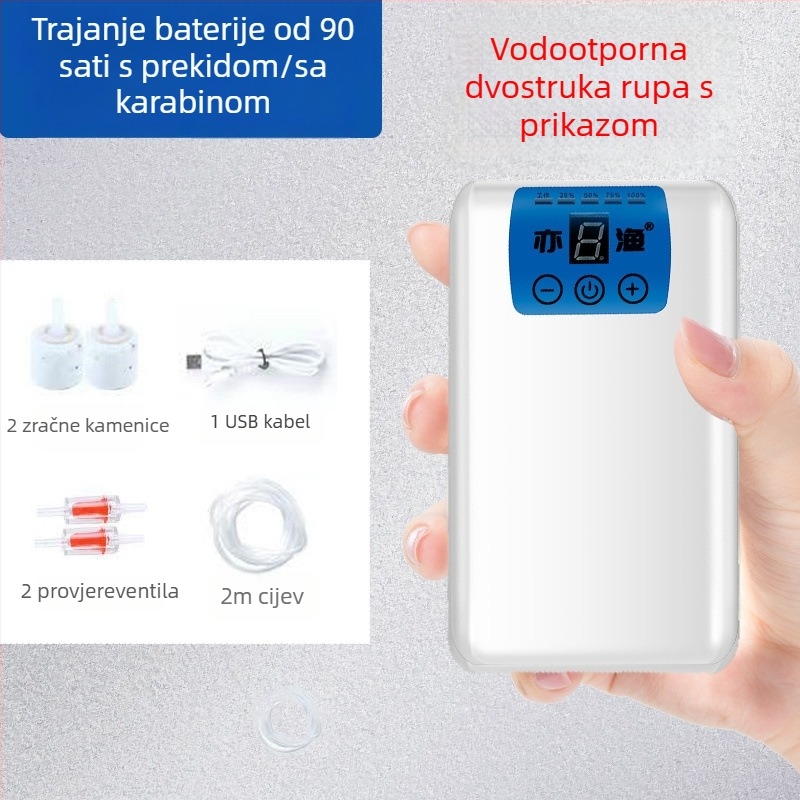 USB aerator za akvarij i ribolov, punjiv, prijenosan, pumpa kisika s dvostrukom namjenom