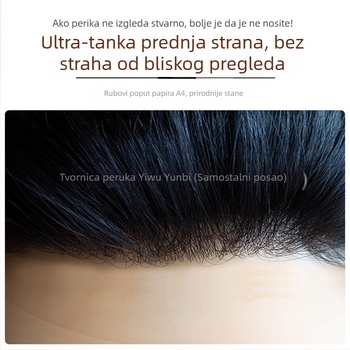 A Beauty Muška perika od pravih ljudskih vlasi, ručno tkanja, prozračna baza, kratka duljina, može se bojati i kovrčati, prekriva sijedu kosu