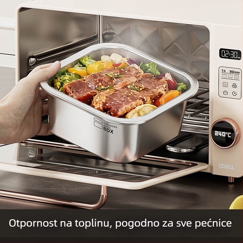 Kutija za ručak od nehrđajućeg čelika, vakuumski izolirana, zatvorena, kvadratnog oblika, prijenosna