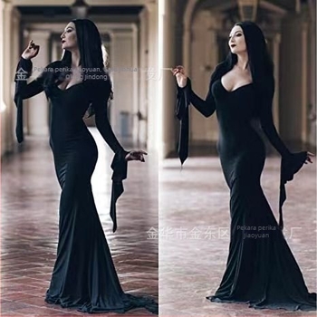 Perika za cosplay The Addams Family, srednje razdijeljena ravna kosa, korejski stil, vlakna otporna na toplinu, može biti obojena.