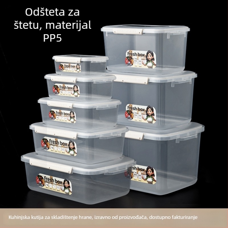 Pravokutna plastična kutija za hranu s poklopcem, pogodna za hladnjak