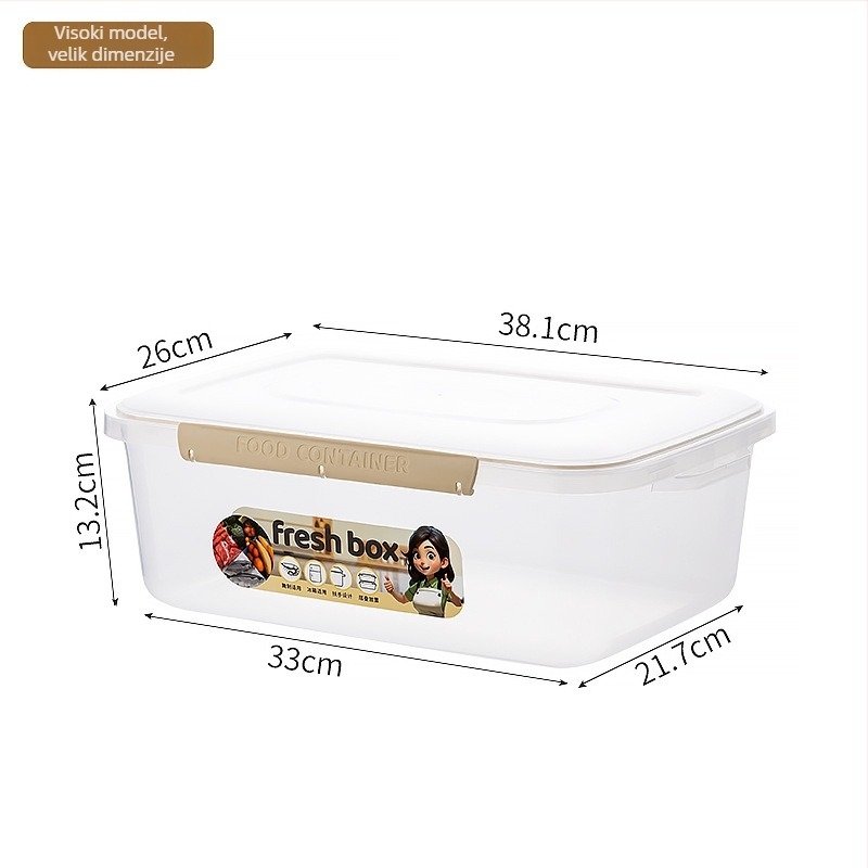 Pravokutna plastična kutija za hranu s poklopcem, pogodna za hladnjak