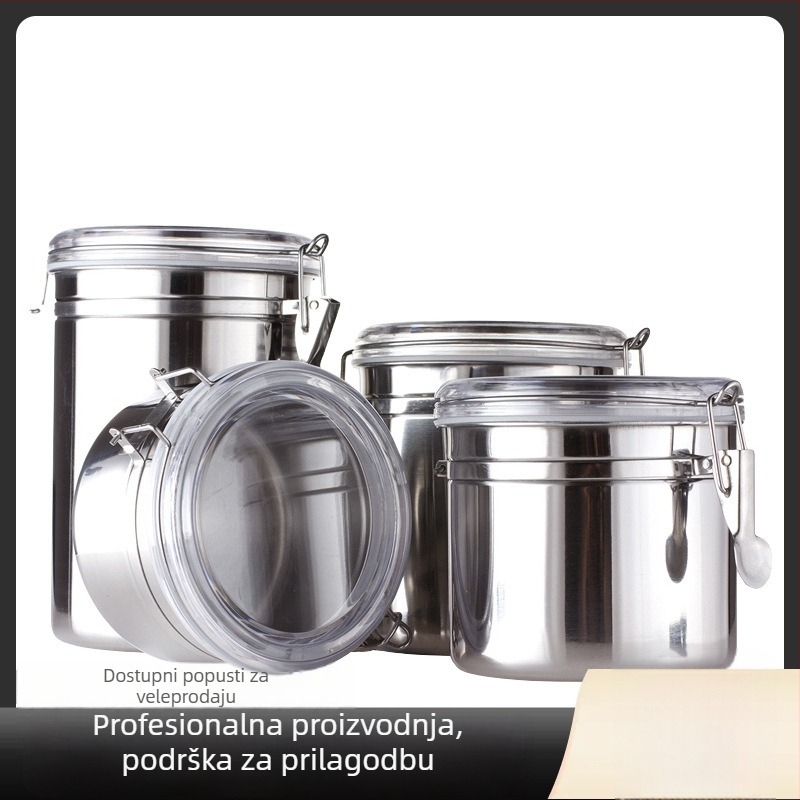 Nerđajući čelik hermetička posuda za skladištenje, okruglog oblika, kapacitet 1–2 L, s tiskanim logom