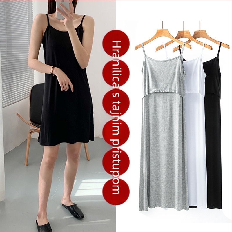 Haljina za dojenje s modalnom unutarnjom podstavom, jednobojna, srednje duljine A-linija kroj, pamuk-spandeks mješavina