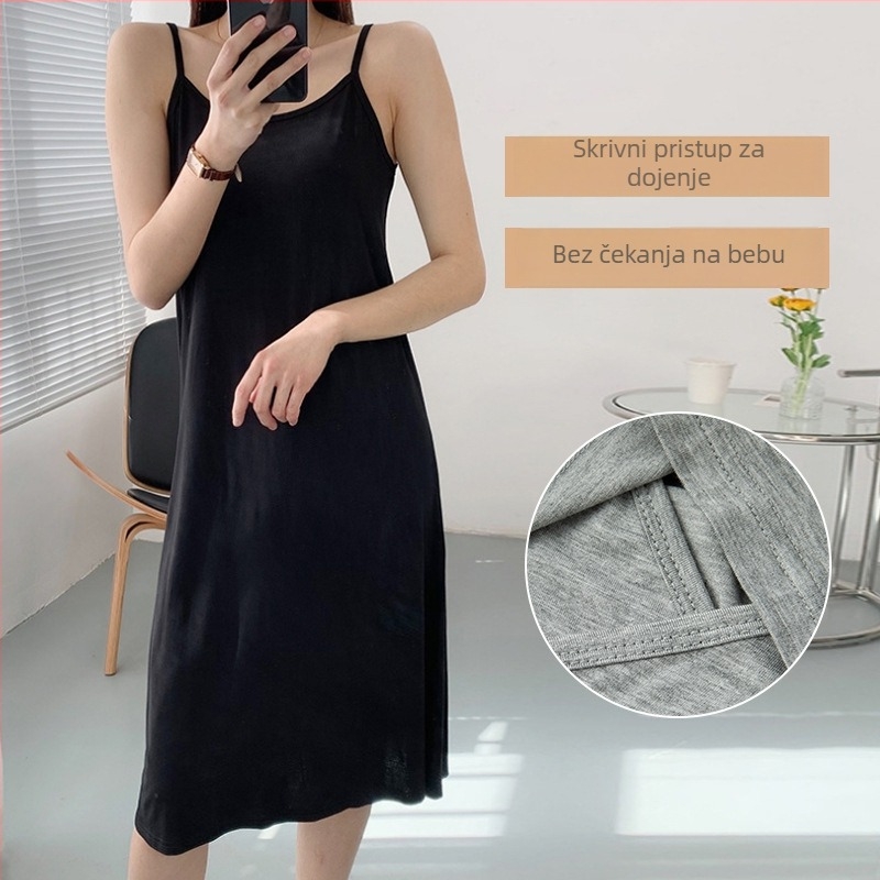 Haljina za dojenje s modalnom unutarnjom podstavom, jednobojna, srednje duljine A-linija kroj, pamuk-spandeks mješavina