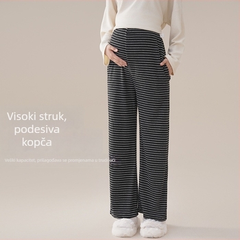 Hlače za trudnoću za jesen-zimu, široki slobodni kroj, debeli materijal, visoka elastičnost, viskozno vlakno 50–70%