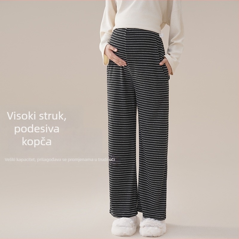 Hlače za trudnoću za jesen-zimu, široki slobodni kroj, debeli materijal, visoka elastičnost, viskozno vlakno 50–70%