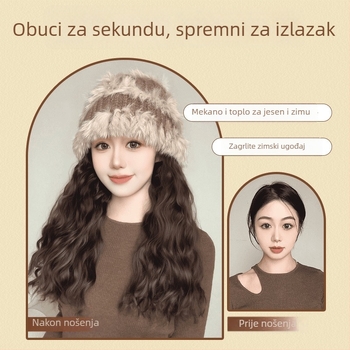 Integrirana kapa‑peruka s odvojivim dijelom, kosa od visokotemperaturne žice, duga kovrčava kosa s bangs, pletena pliš kapa, prirodan stil, model XW014, za žene.