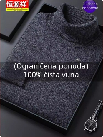 Muški pulover od vune i kašmira, zimski s visokim ovratnikom, debeli pleteni, slobodan kroj, 81–85% kašmira