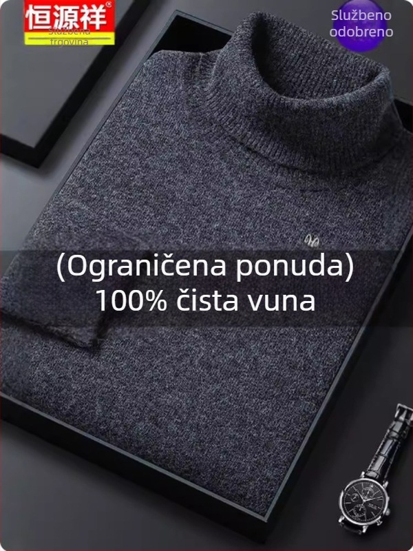Muški pulover od vune i kašmira, zimski s visokim ovratnikom, debeli pleteni, slobodan kroj, 81–85% kašmira