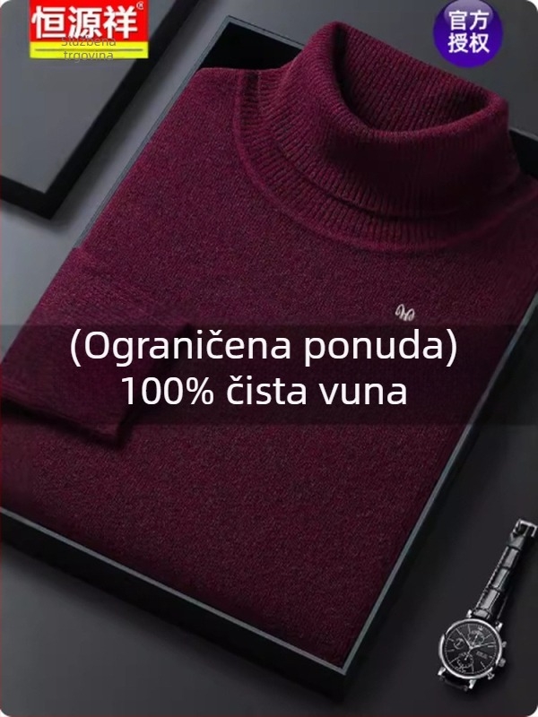 Muški pulover od vune i kašmira, zimski s visokim ovratnikom, debeli pleteni, slobodan kroj, 81–85% kašmira