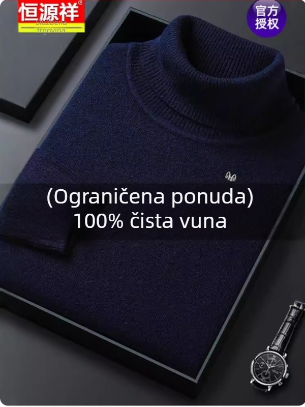 Muški pulover od vune i kašmira, zimski s visokim ovratnikom, debeli pleteni, slobodan kroj, 81–85% kašmira