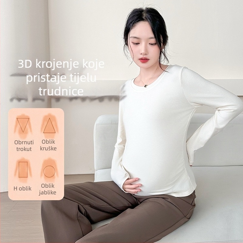 Majica za trudnice s dugim rukavima, pamuk-poliester s elastanom, opušteni pulover, okrugli izrez, standardna dužina 50–65 cm