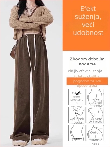 Trudničarske hlače za proljeće i jesen, širokih nogavica, visokog struka, fleecem podstavljena, debele, ravnog kroja, svakodnevne hlače