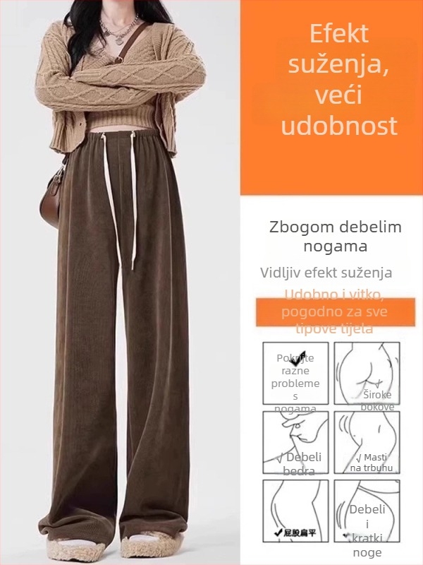 Trudničarske hlače za proljeće i jesen, širokih nogavica, visokog struka, fleecem podstavljena, debele, ravnog kroja, svakodnevne hlače