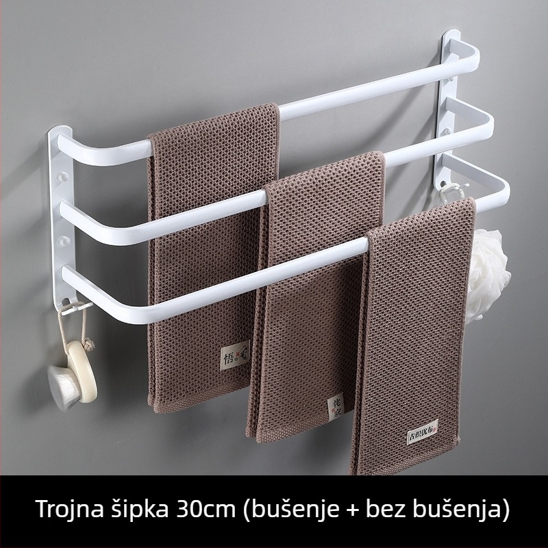 3-slojni držač za ručnike od Space aluminija, bez bušenja, moderni minimalistički stil, nosivost 10 kg