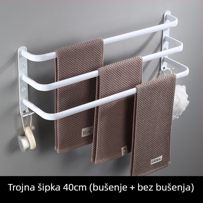 3-slojni držač za ručnike od Space aluminija, bez bušenja, moderni minimalistički stil, nosivost 10 kg