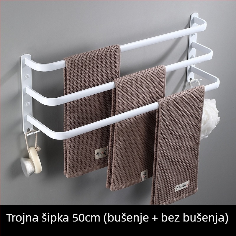 3-slojni držač za ručnike od Space aluminija, bez bušenja, moderni minimalistički stil, nosivost 10 kg