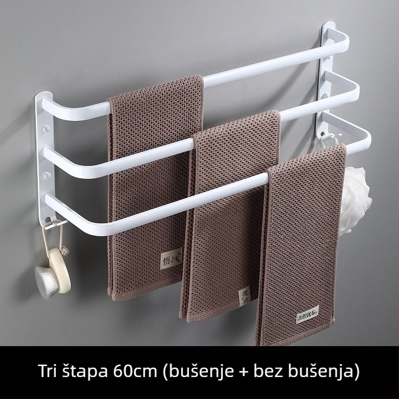 3-slojni držač za ručnike od Space aluminija, bez bušenja, moderni minimalistički stil, nosivost 10 kg