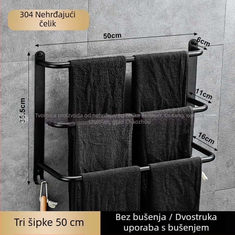 Držač za ručnike od nehrđajućeg čelika, 3-slojna konstrukcija, polirani i lakirani završni slojevi, nosivost 20