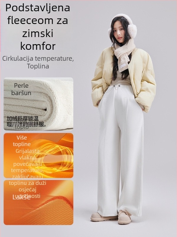 Hlače za trudnice, široke i udobne, zimi s fleec podstavom, pamuk tkanina 50-70%, mikroelastične