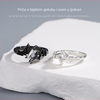 Prsten za parove od srebra 925, dizajn s krilima ptica, elektroplatiniranje, Tichia