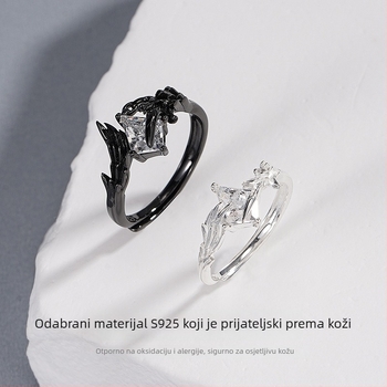 Prsten za parove od srebra 925, dizajn s krilima ptica, elektroplatiniranje, Tichia