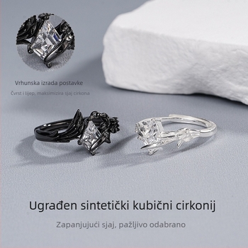 Prsten za parove od srebra 925, dizajn s krilima ptica, elektroplatiniranje, Tichia