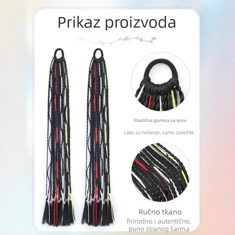 Perika s dvostrukom repom, ručno plestena užadna pletenica od termički otporne žice; duga repa; nije pogodno za perm ili bojanje
