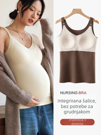 Trudnički top s fleece podstavom za jesen-zimu, dojiljni top s trakicama; sastav: 86% poliester, 5% spandeks, vunena mješavina