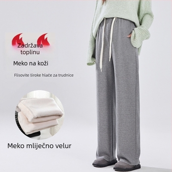 Trudničke zimske hlače s flis podstavom, debele, široke nogavice, vezanje u struku, široki kroj, smjesa poliestera i viskoze
